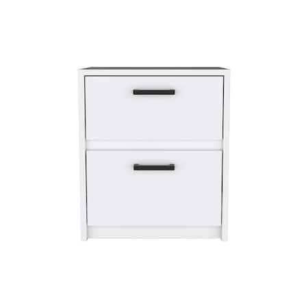 Tuhome Trivor 2 Drawers Nightstand, Metal Handles, White MLB8966